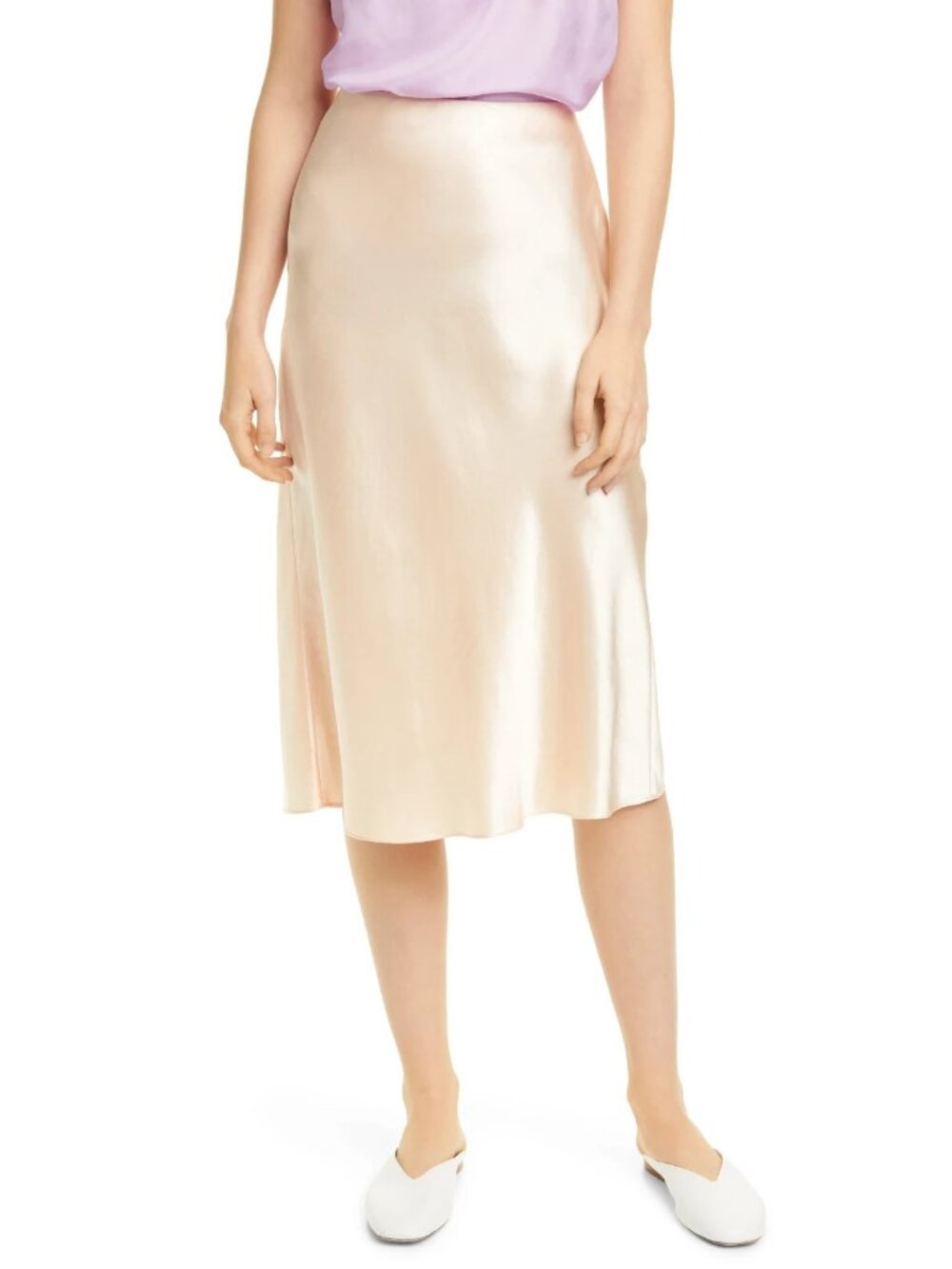 NWT Vince Satin Slip Midi in Lychee Pull-on A-line Skirt L $265